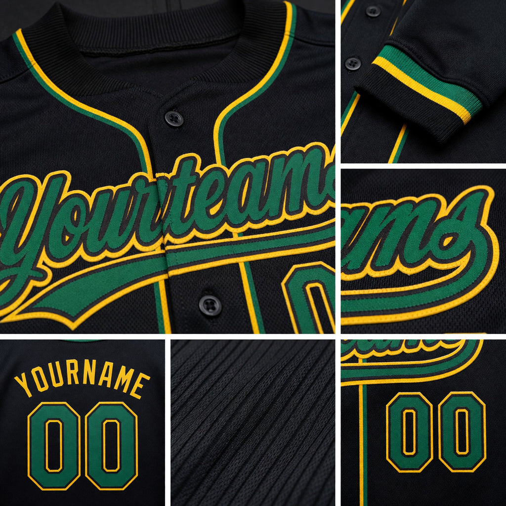 Custom Stitched Black Kelly Green-Gold Baseball Pullover Sweatshirt Hoodie detail