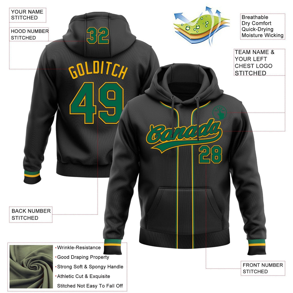 Custom Stitched Black Kelly Green-Gold Baseball Pullover Sweatshirt Hoodie photo 2