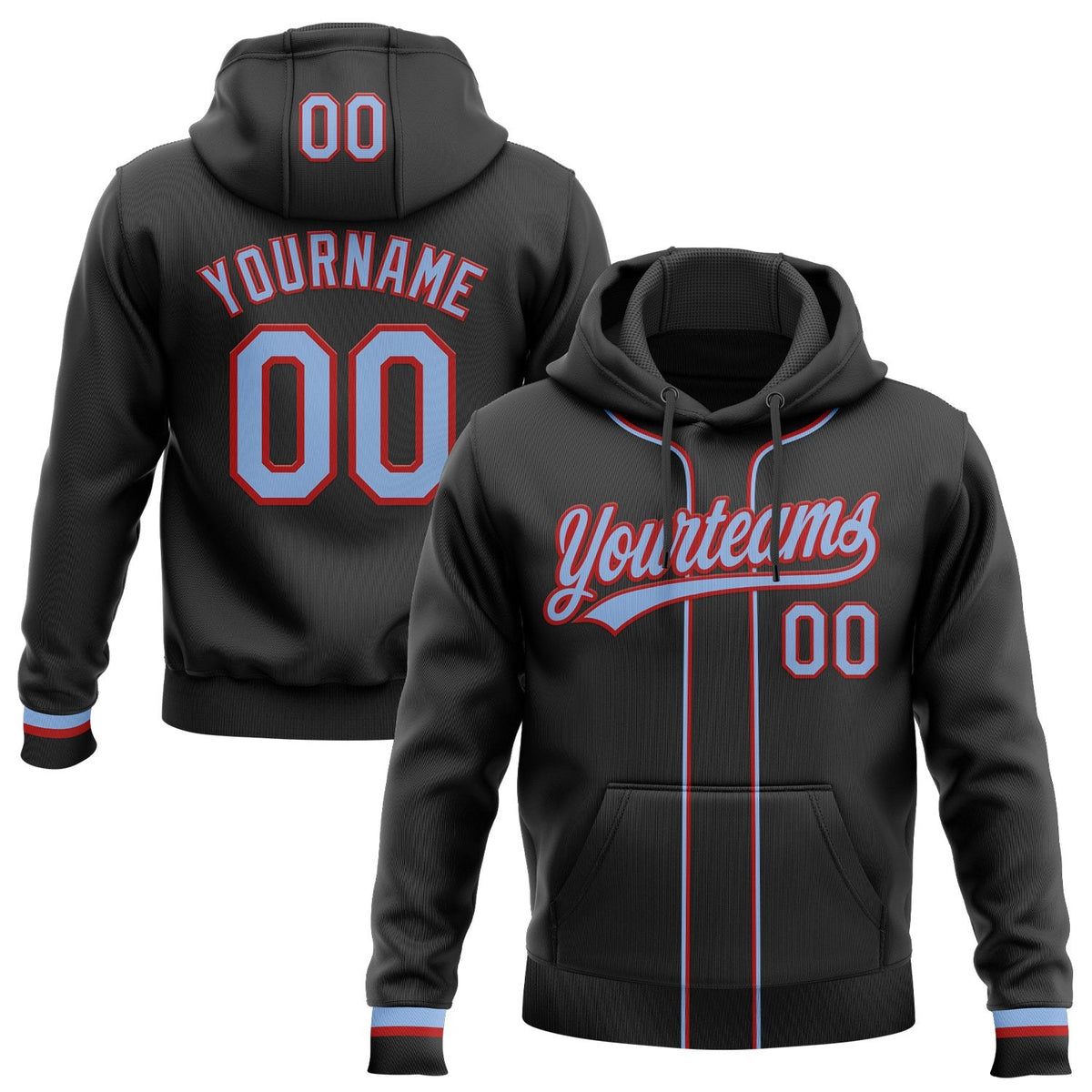 Custom Stitched Black Light Blue-Red Baseball Pullover Sweatshirt Hoodie photo 1