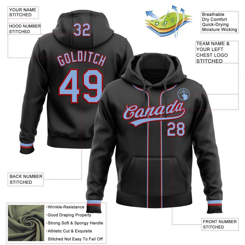 Custom Stitched Black Light Blue-Red Baseball Pullover Sweatshirt Hoodie photo 2