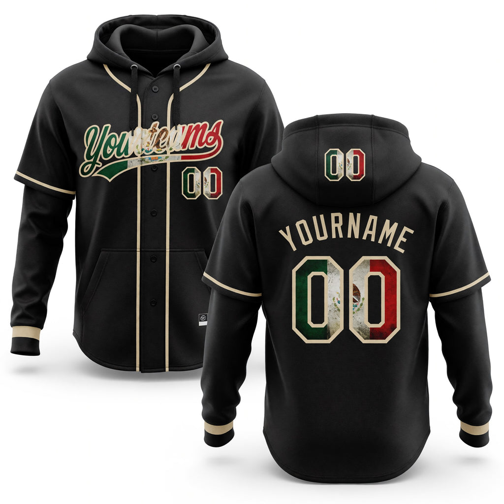 Custom Stitched Black Vintage Mexican Flag-Cream Baseball Pullover Sweatshirt Hoodie