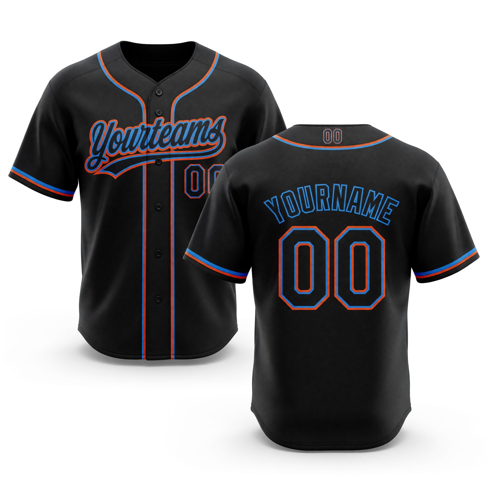 Custom Stitched Black Powder Blue-Orange Baseball Pullover Sweatshirt Hoodie