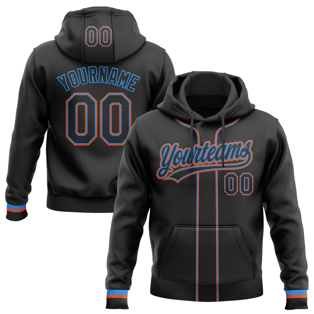 Custom Stitched Black Powder Blue-Orange Baseball Pullover Sweatshirt Hoodie photo 1
