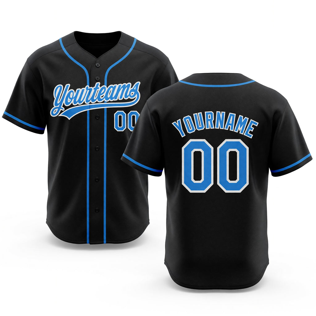 Custom Stitched Black Powder Blue-White Baseball Pullover Sweatshirt Hoodie