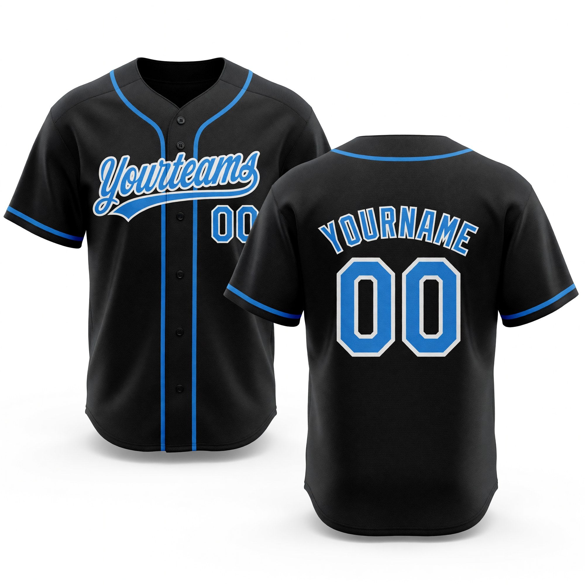 Custom Stitched Black Powder Blue-White Baseball Pullover Sweatshirt Hoodie
