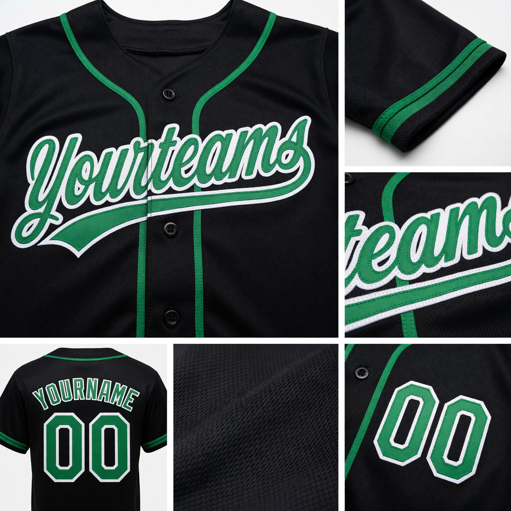 Custom Stitched Black Grass Green-White Baseball Pullover Sweatshirt Hoodie detail