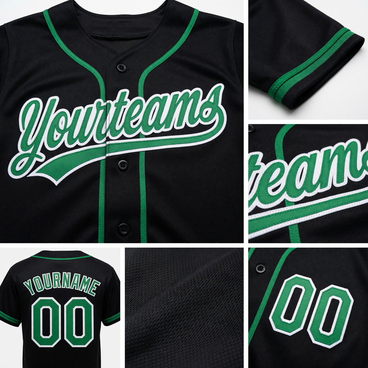 Custom Stitched Black Grass Green-White Baseball Pullover Sweatshirt Hoodie detail