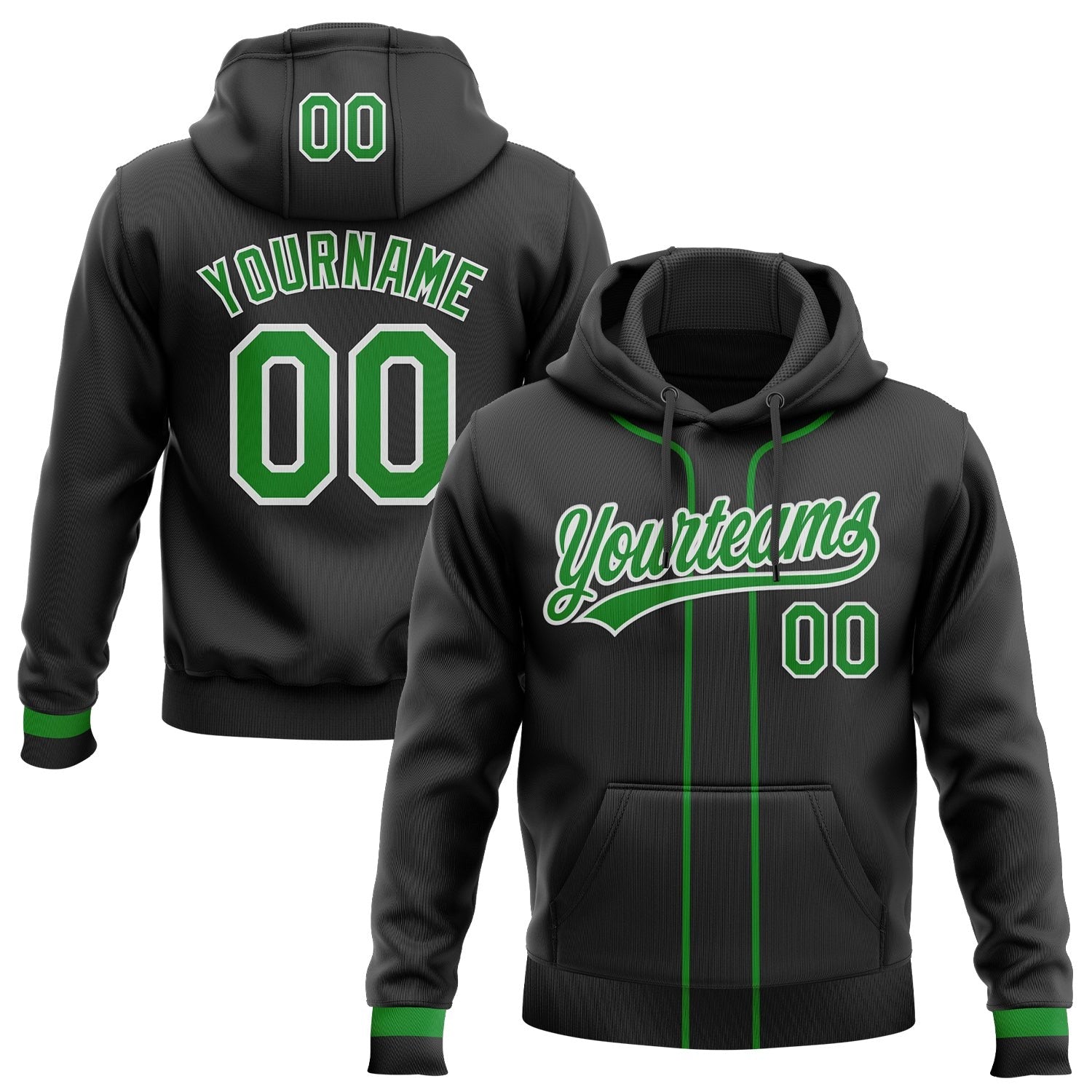 Custom Stitched Black Grass Green-White Baseball Pullover Sweatshirt Hoodie photo 1