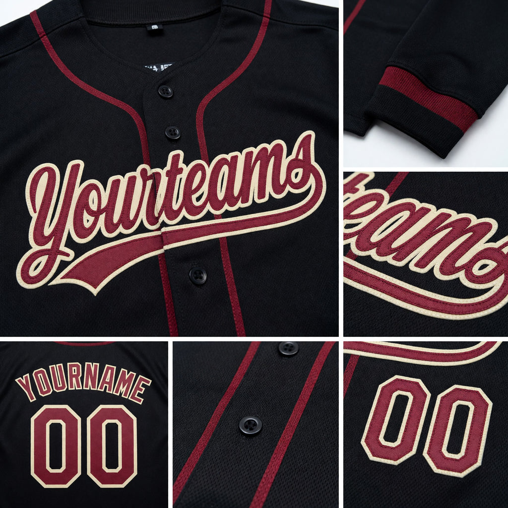 Custom Stitched Black Maroon-Cream Baseball Pullover Sweatshirt Hoodie detail