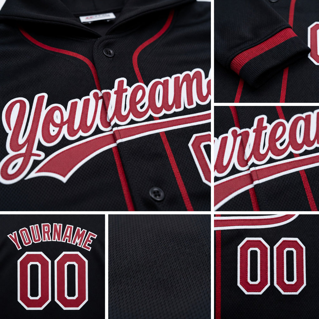 Custom Stitched Black Cardinal-White Baseball Pullover Sweatshirt Hoodie detail