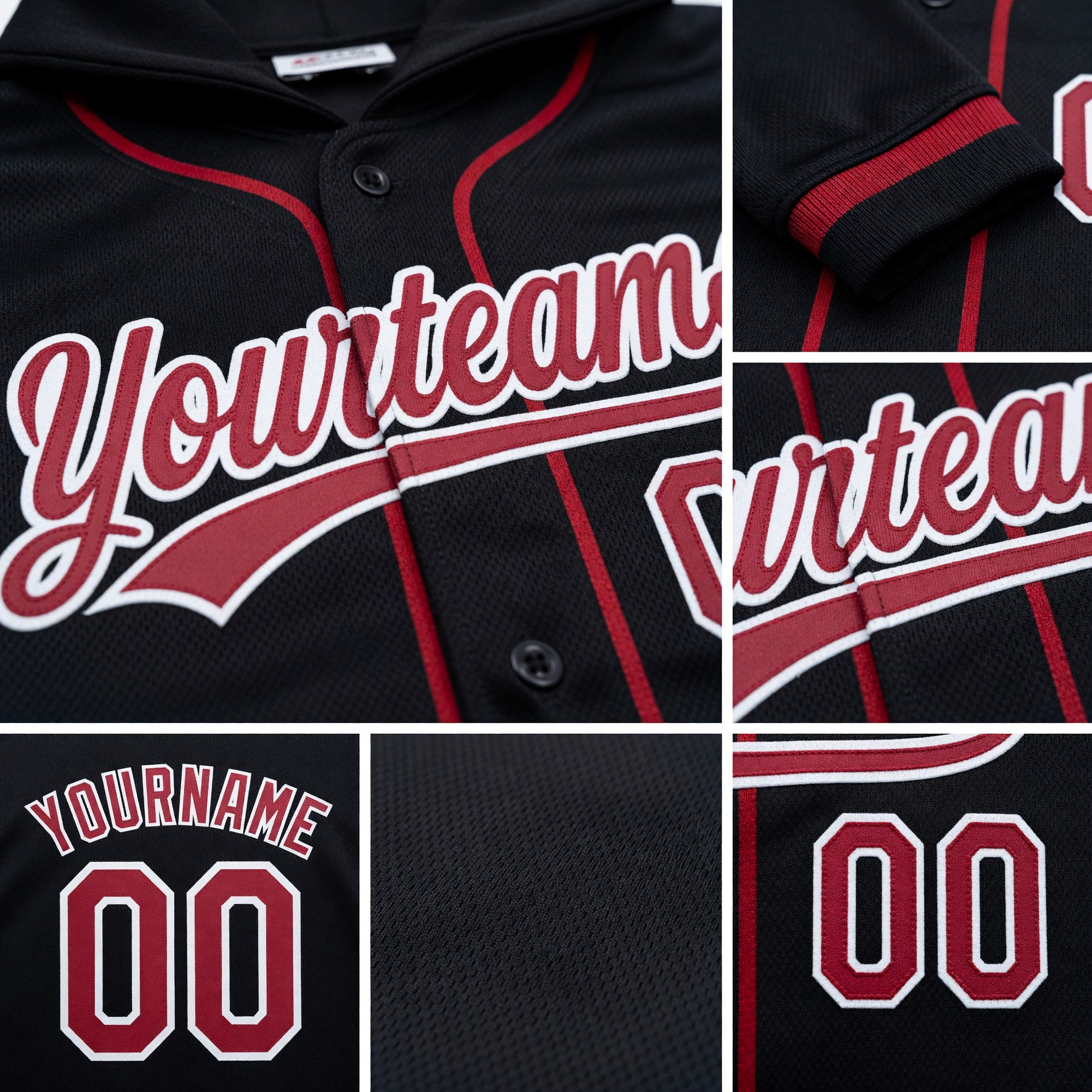 Custom Stitched Black Cardinal-White Baseball Pullover Sweatshirt Hoodie detail