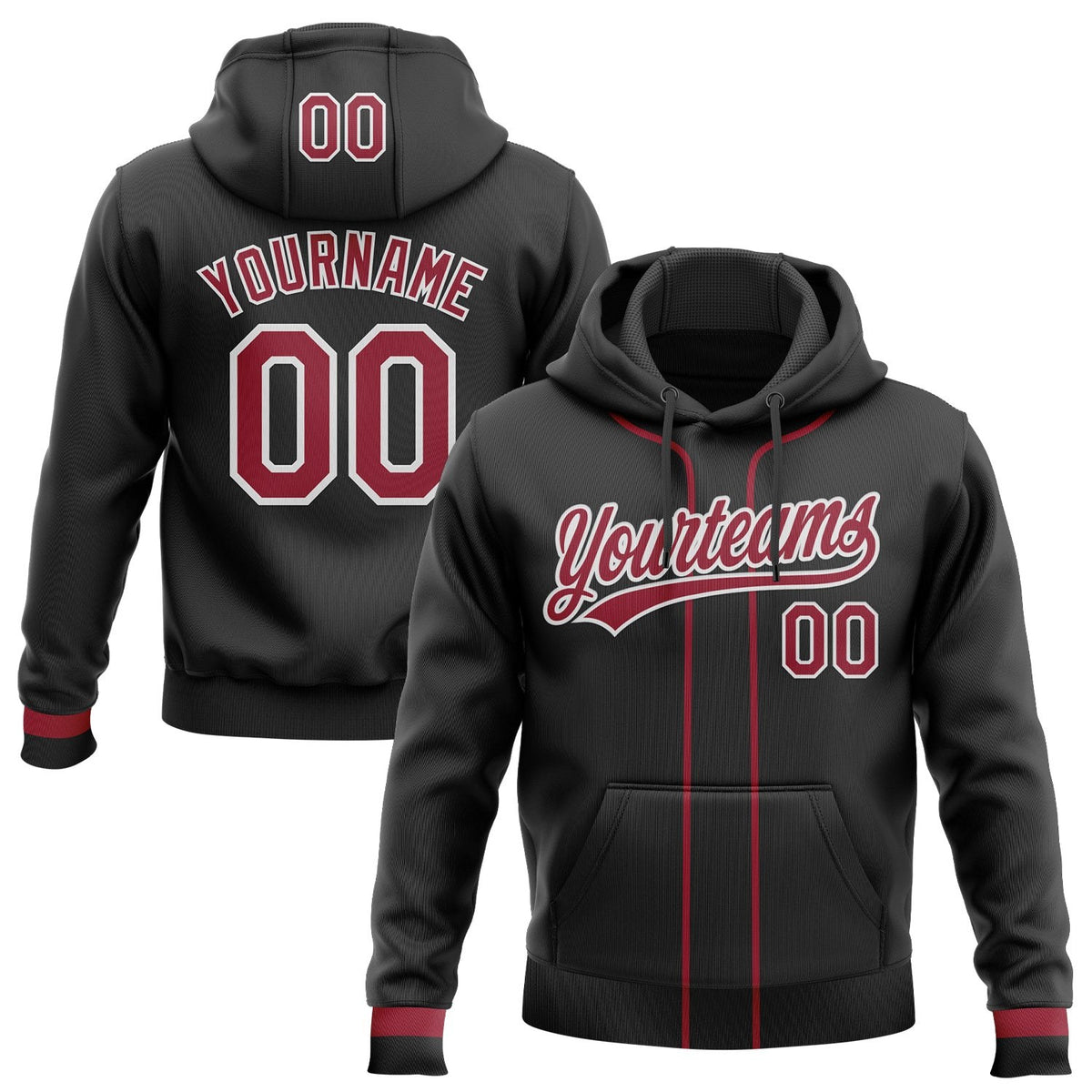 Custom Stitched Black Cardinal-White Baseball Pullover Sweatshirt Hoodie photo 1