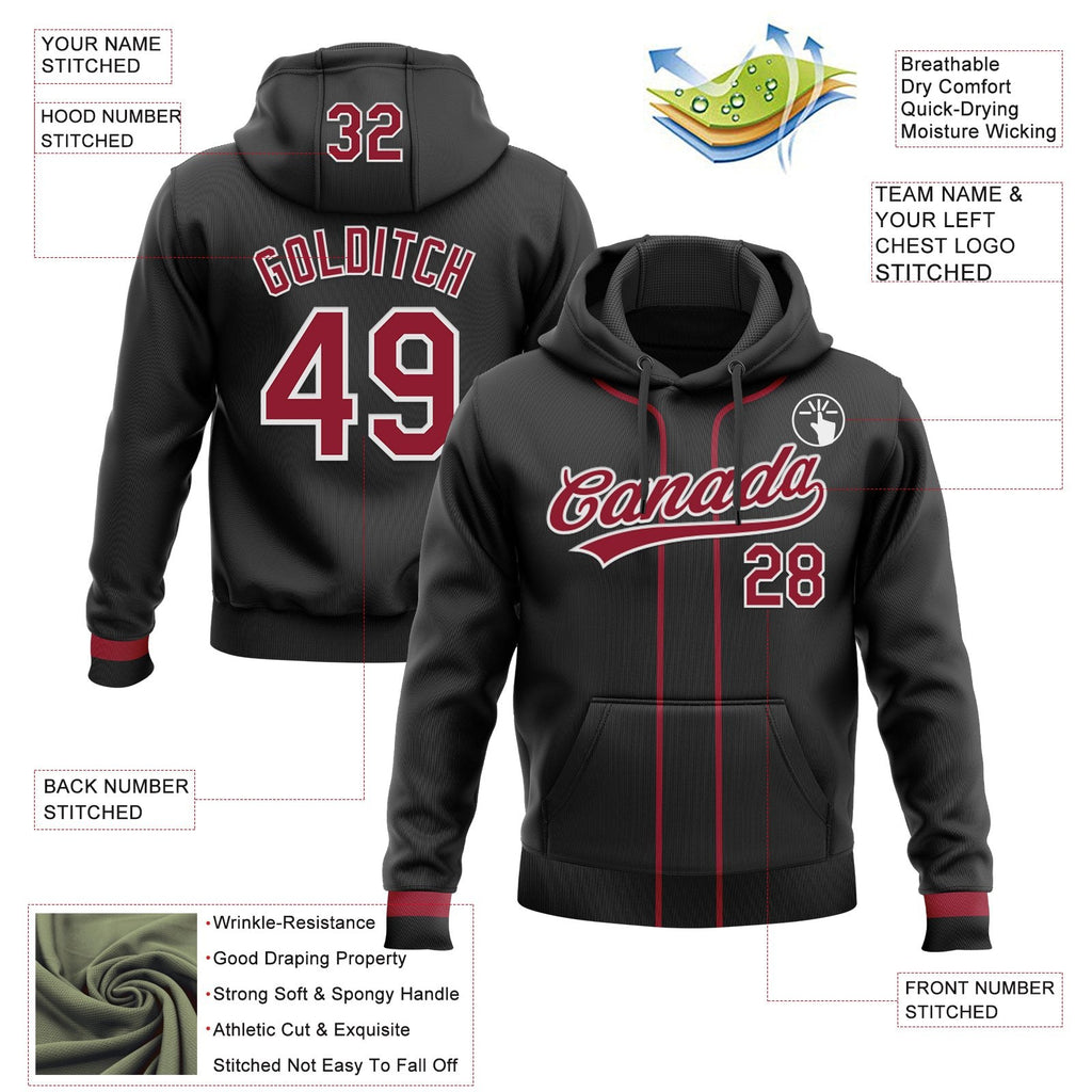 Custom Stitched Black Cardinal-White Baseball Pullover Sweatshirt Hoodie photo 2