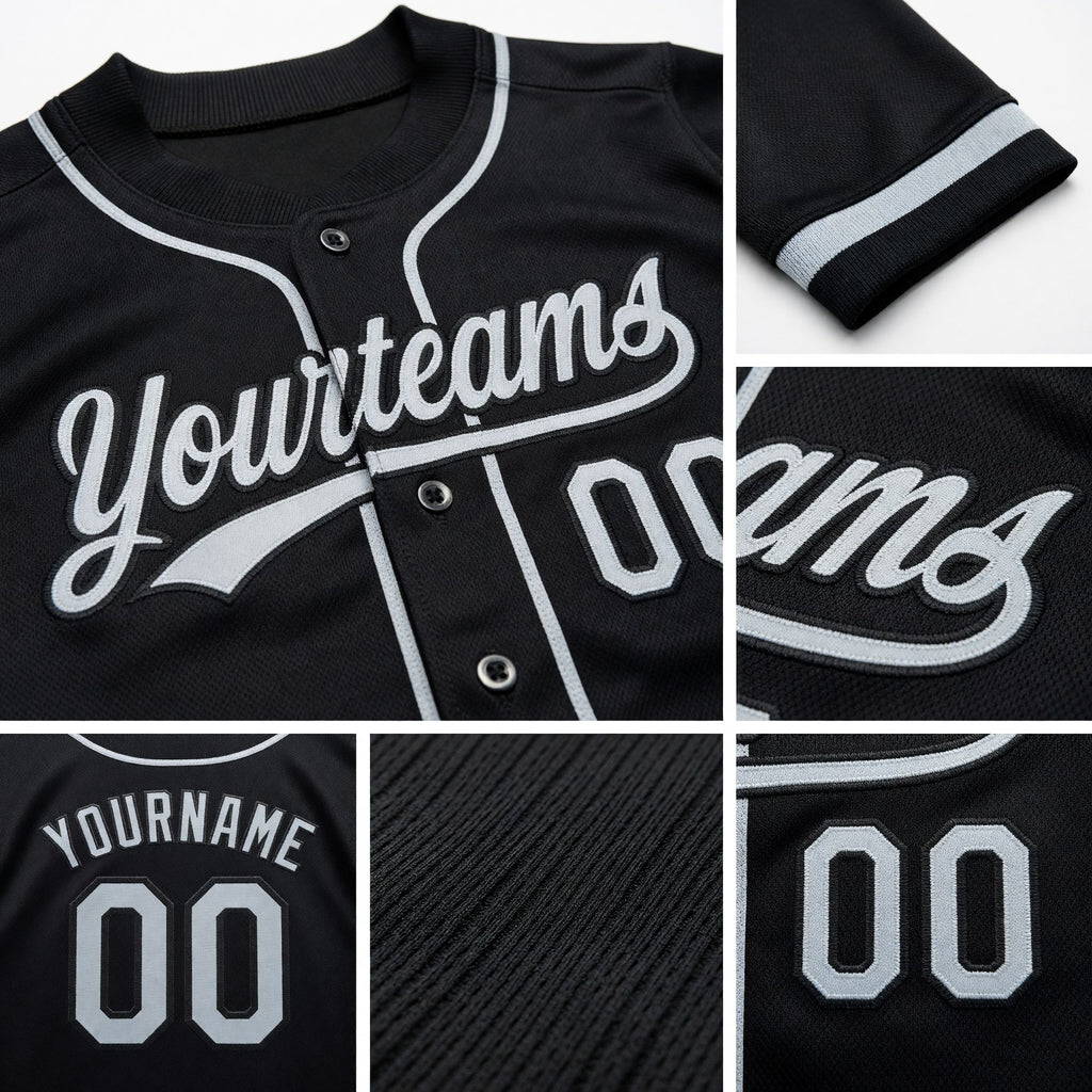 Custom Stitched Black Silver Baseball Pullover Sweatshirt Hoodie detail