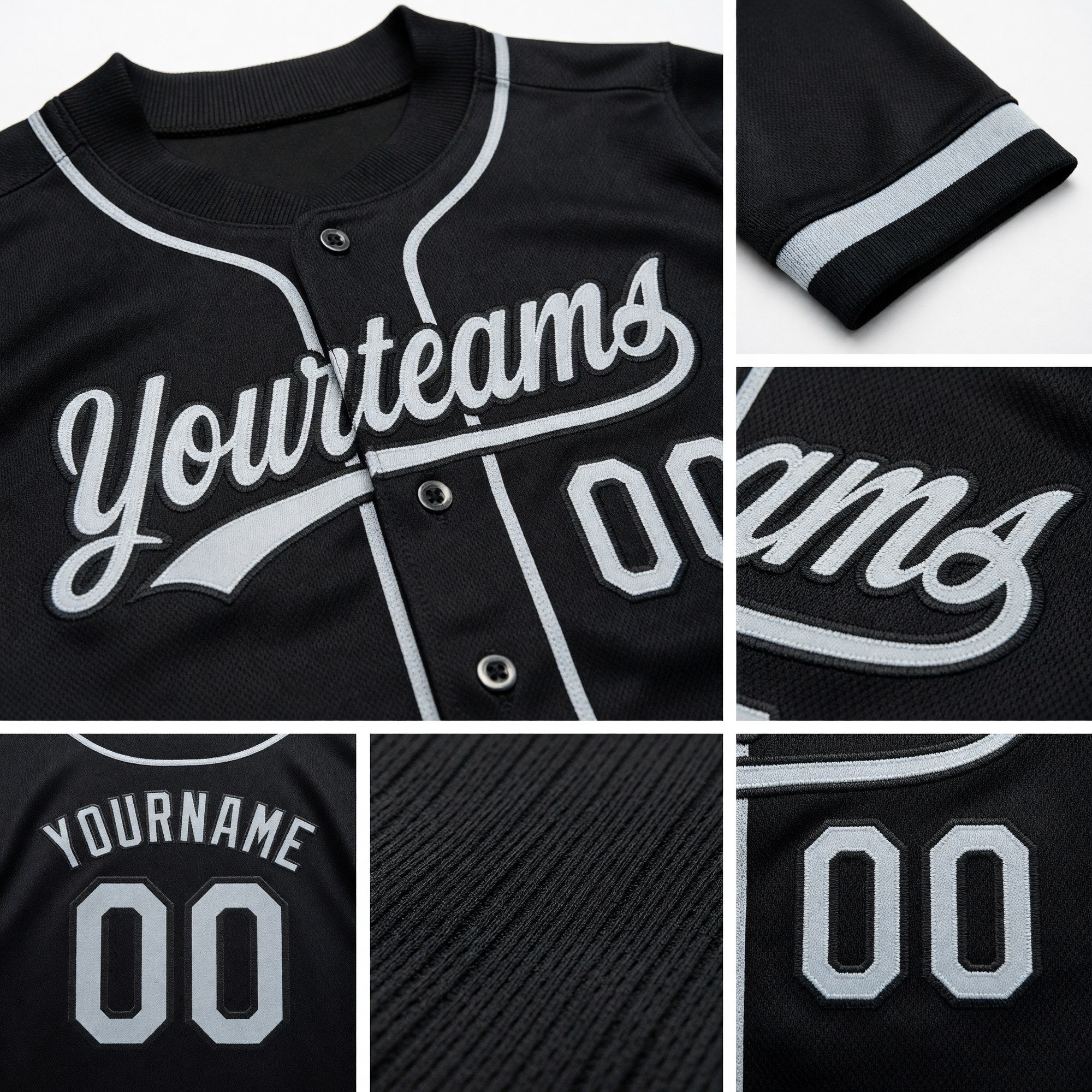 Custom Stitched Black Silver Baseball Pullover Sweatshirt Hoodie detail