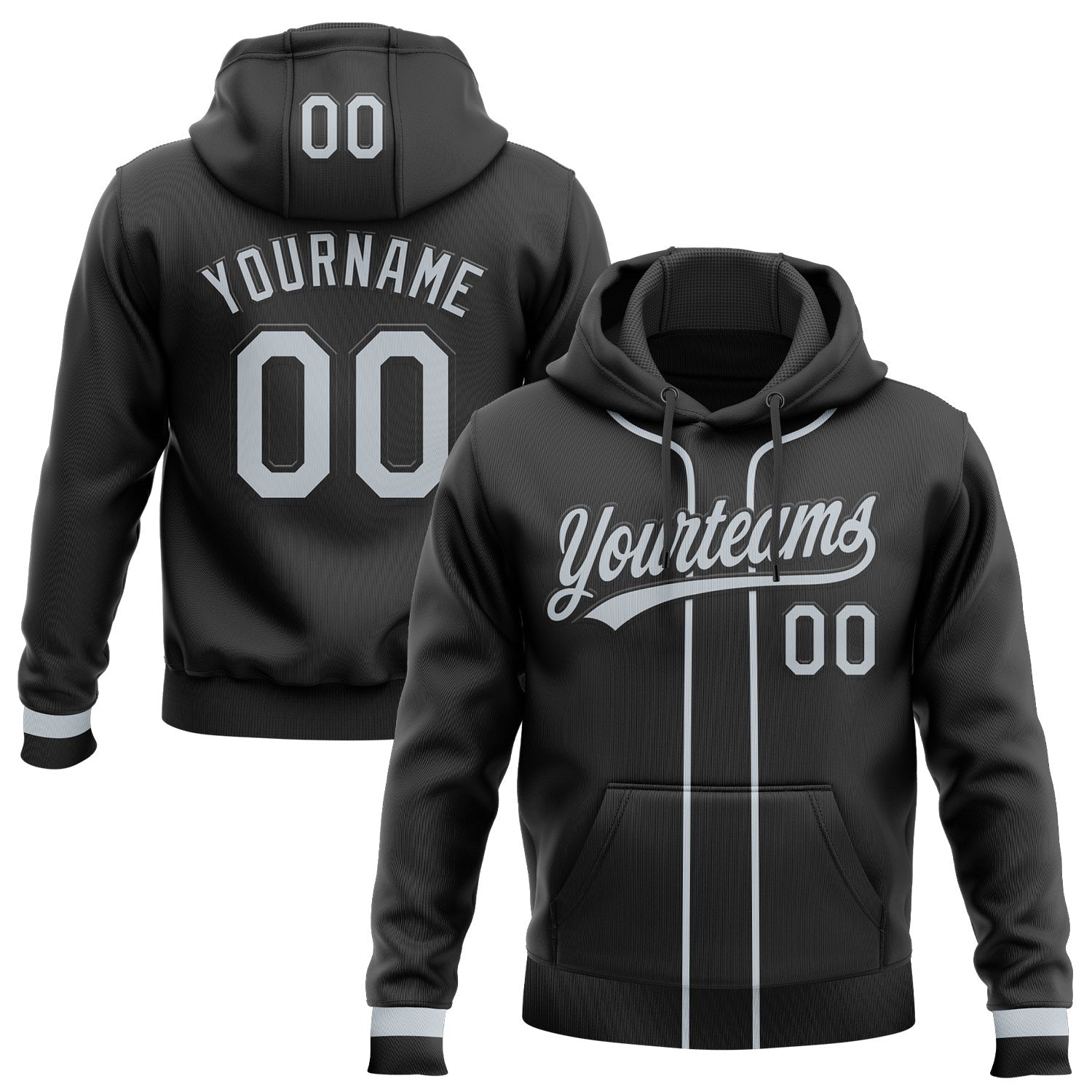 Custom Stitched Black Silver Baseball Pullover Sweatshirt Hoodie photo 1