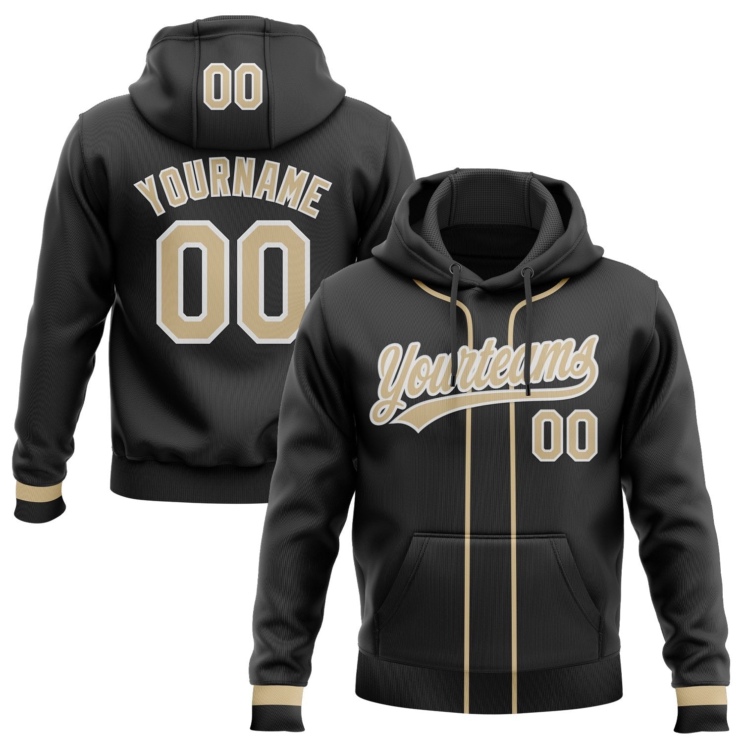 Custom Stitched Black Vegas Gold-White Baseball Pullover Sweatshirt Hoodie photo 1