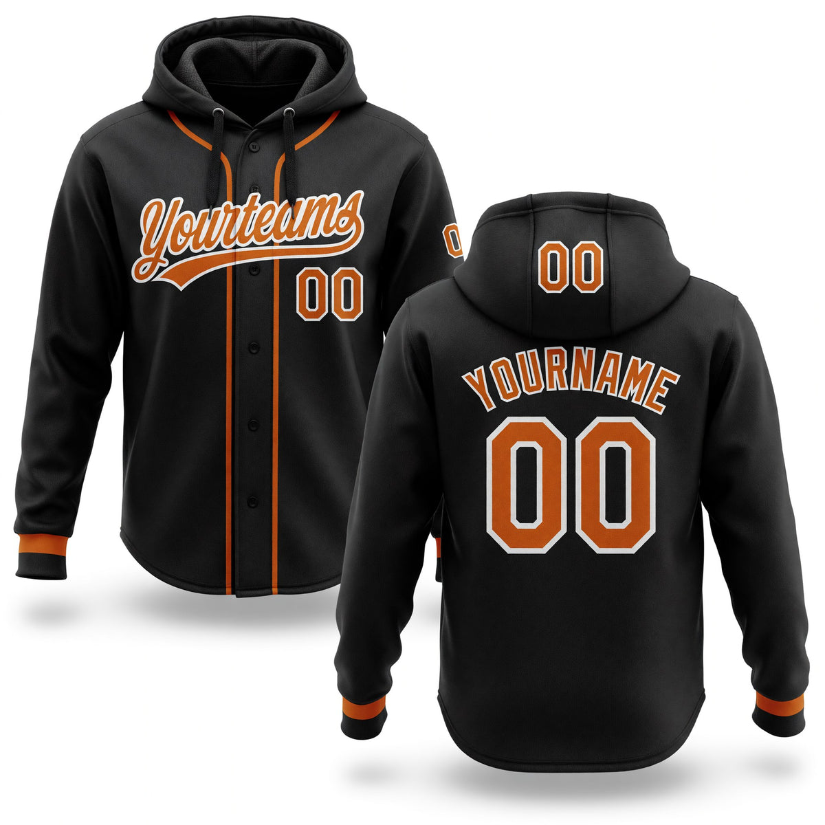 Custom Stitched Black Texas Orange-White Baseball Pullover Sweatshirt Hoodie