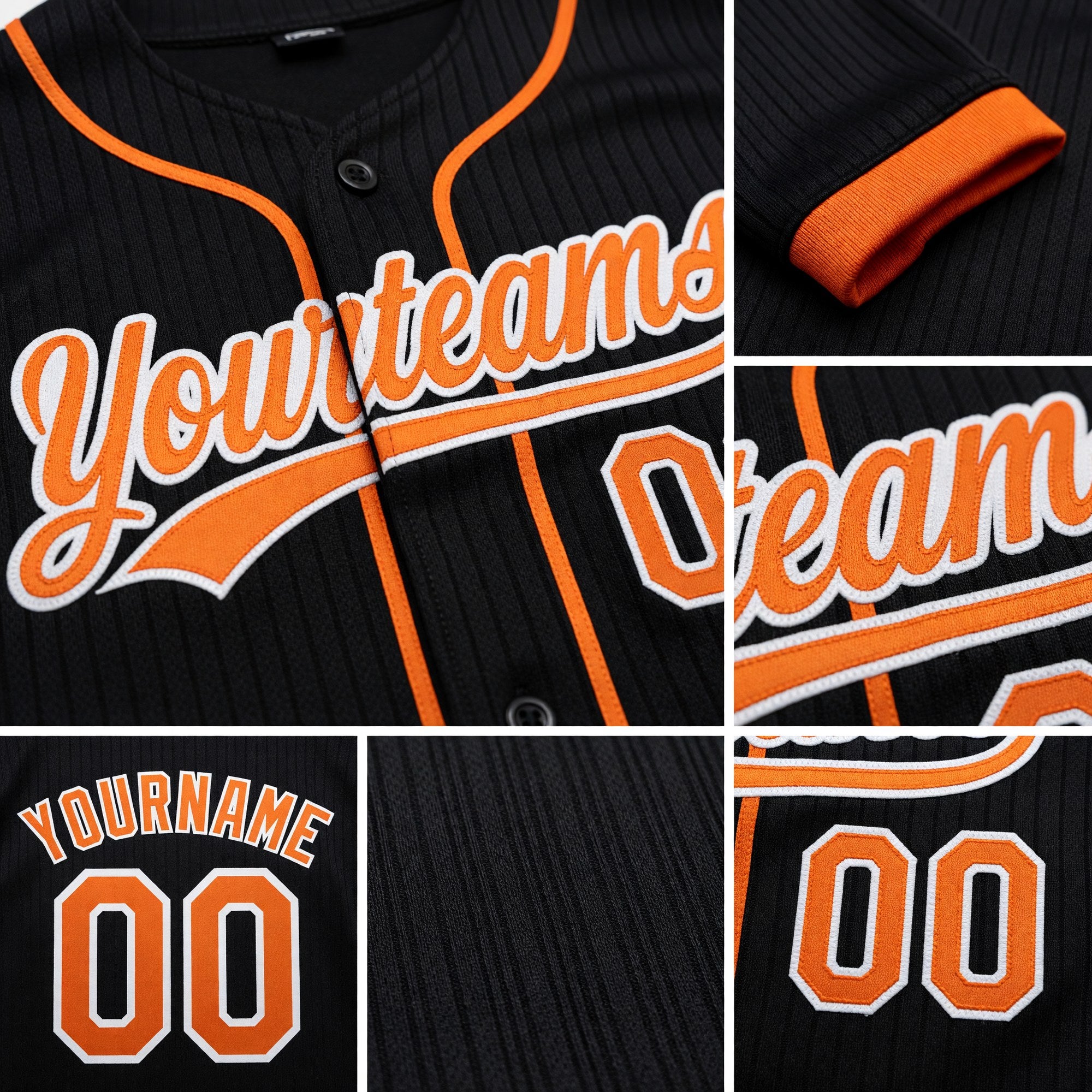 Custom Stitched Black Texas Orange-White Baseball Pullover Sweatshirt Hoodie detail