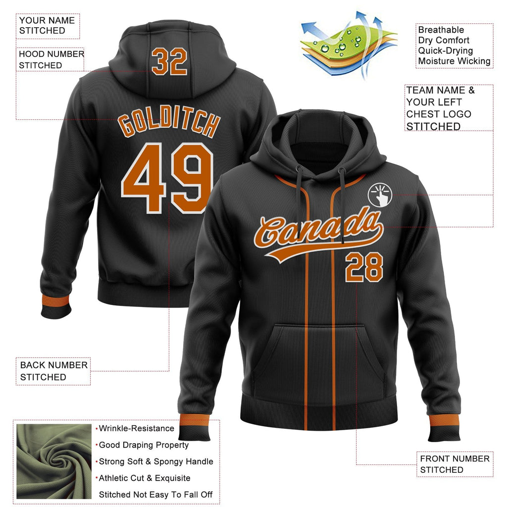 Custom Stitched Black Texas Orange-White Baseball Pullover Sweatshirt Hoodie photo 2