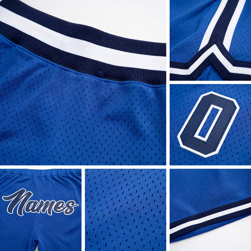 Custom Blue Navy-White Authentic Throwback Basketball Shorts detail