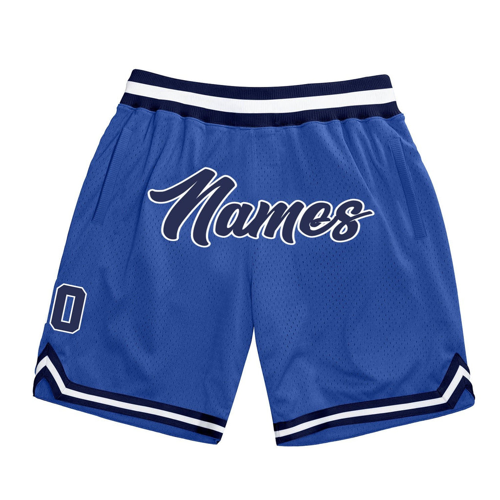 Custom Blue Navy-White Authentic Throwback Basketball Shorts photo 1
