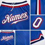 Custom Blue White-Red Authentic Throwback Basketball Shorts detail