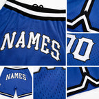 Custom Blue White-Black Authentic Throwback Basketball Shorts detail