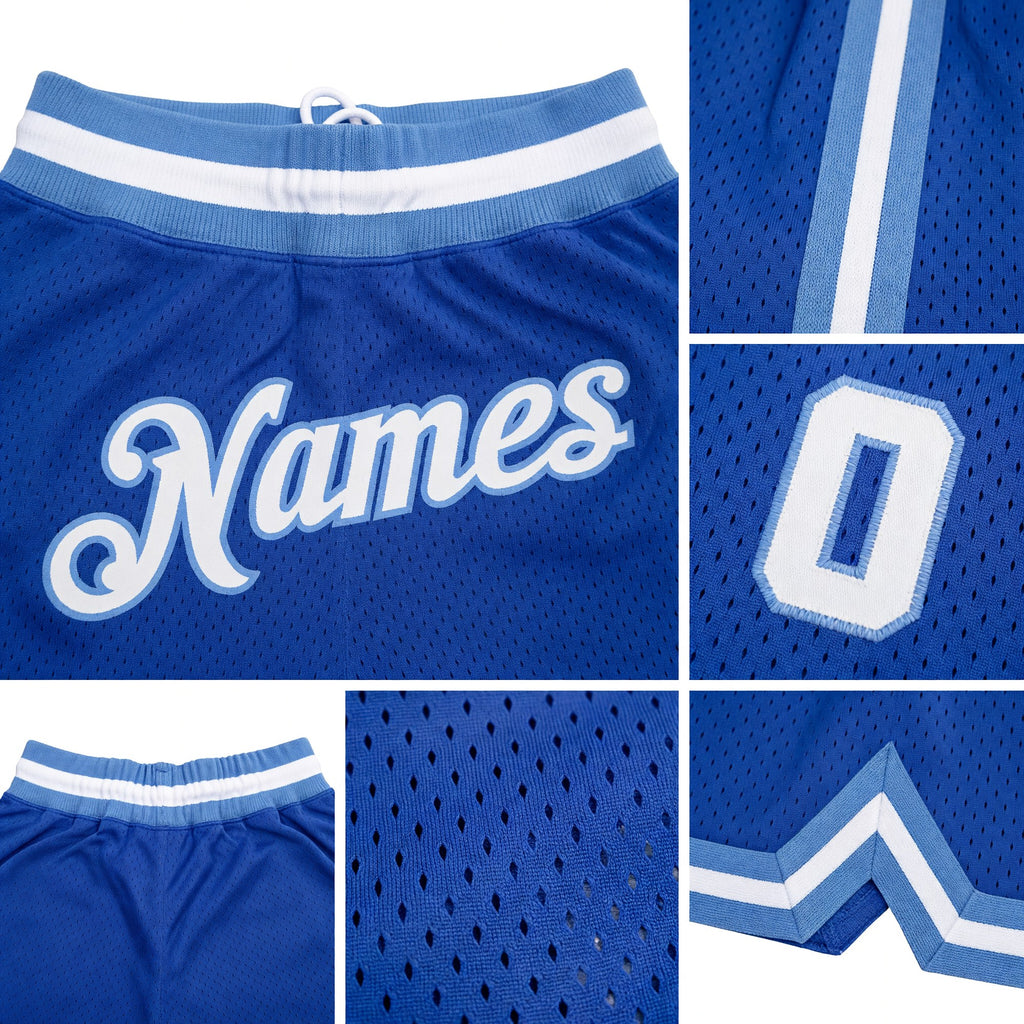 Custom Blue White-Light Blue Authentic Throwback Basketball Shorts detail