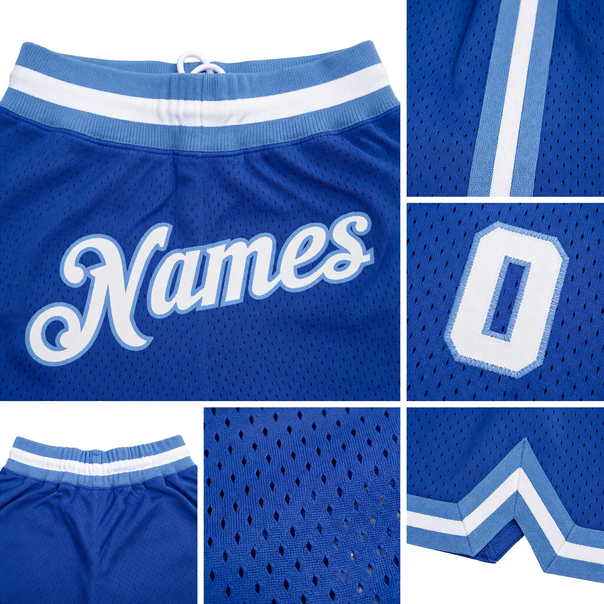 Custom Blue White-Light Blue Authentic Throwback Basketball Shorts detail