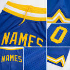 Custom Blue Gold-White Authentic Throwback Basketball Shorts detail