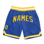 Custom Blue Gold-White Authentic Throwback Basketball Shorts photo 1