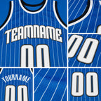 Custom Blue White Pinstripe White-Black Authentic Basketball Jersey detail