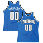 Custom Blue White Pinstripe White-Black Authentic Basketball Jersey photo 1
