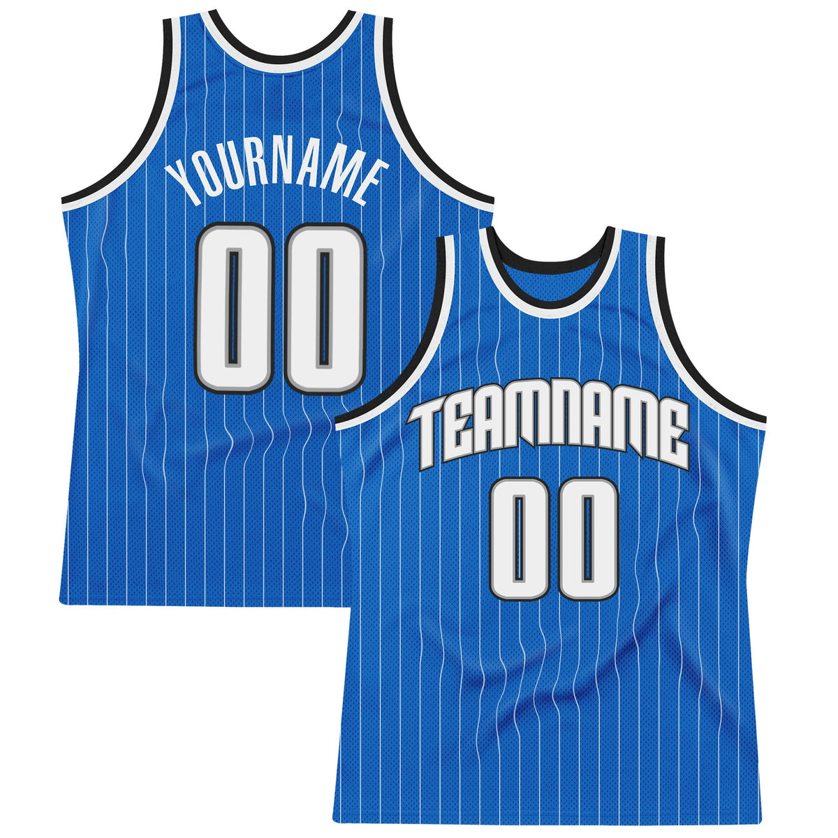 Custom Blue White Pinstripe White-Black Authentic Basketball Jersey photo 1