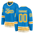 Custom Blue Gold-Cream Hockey Jersey