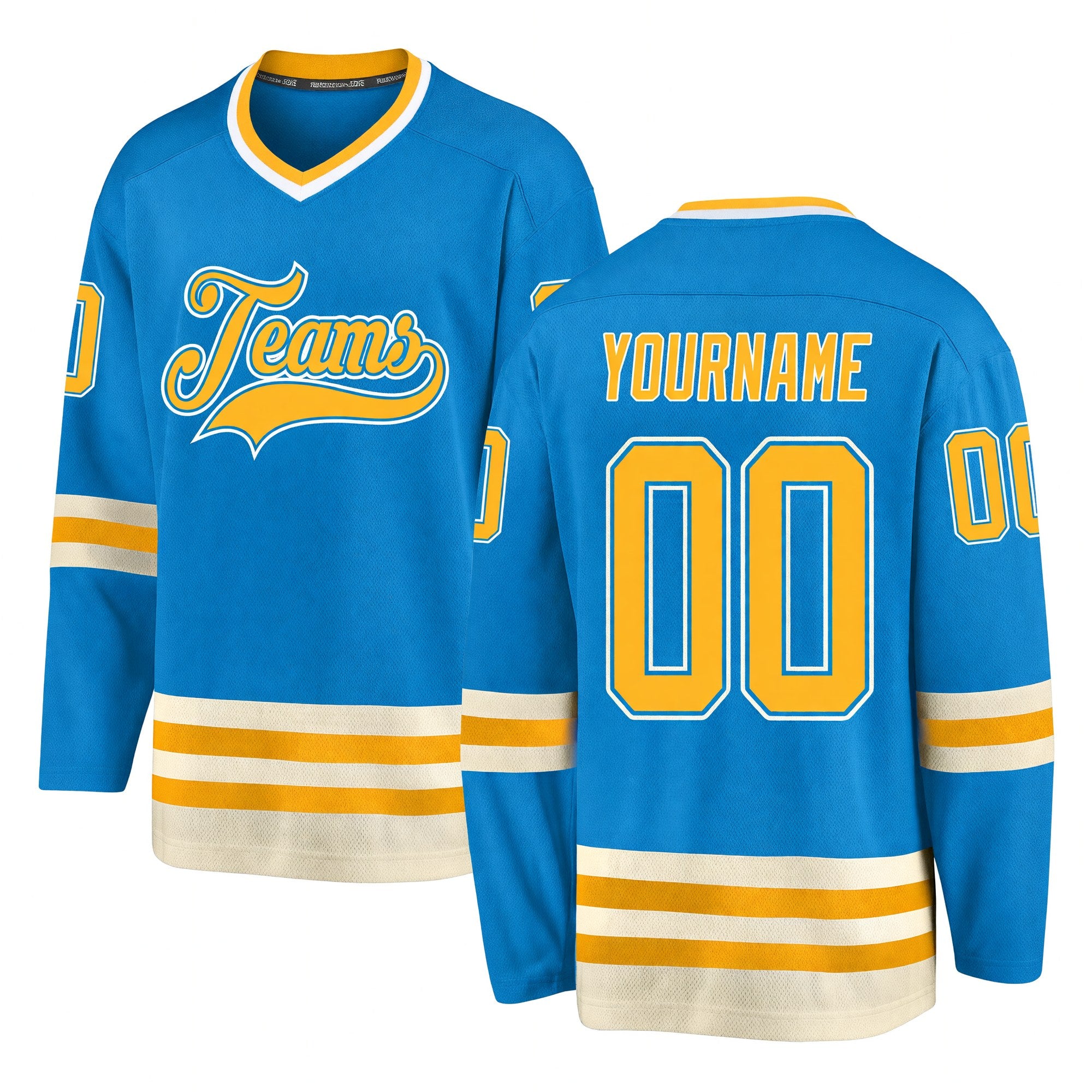 Custom Blue Gold-Cream Hockey Jersey