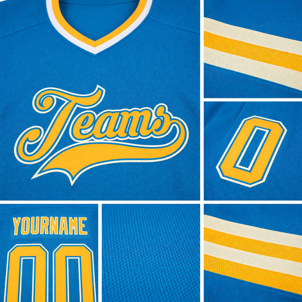 Custom Blue Gold-Cream Hockey Jersey detail