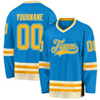 Custom Blue Gold-Cream Hockey Jersey photo 1