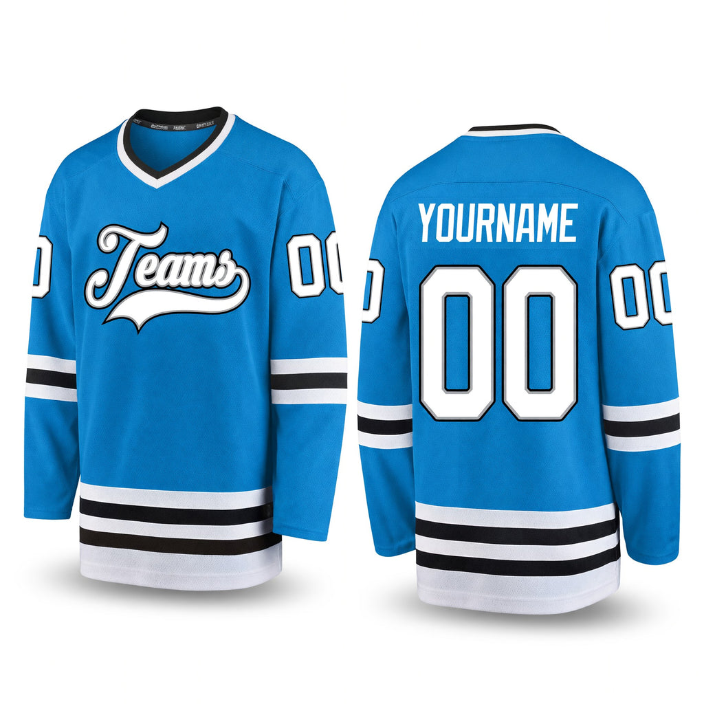 Custom Blue White-Black Hockey Jersey