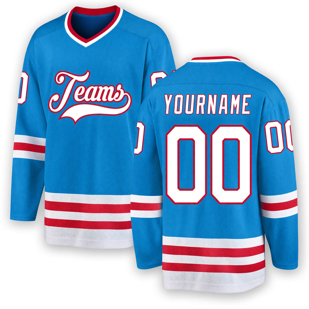 Custom Blue White-Red Hockey Jersey