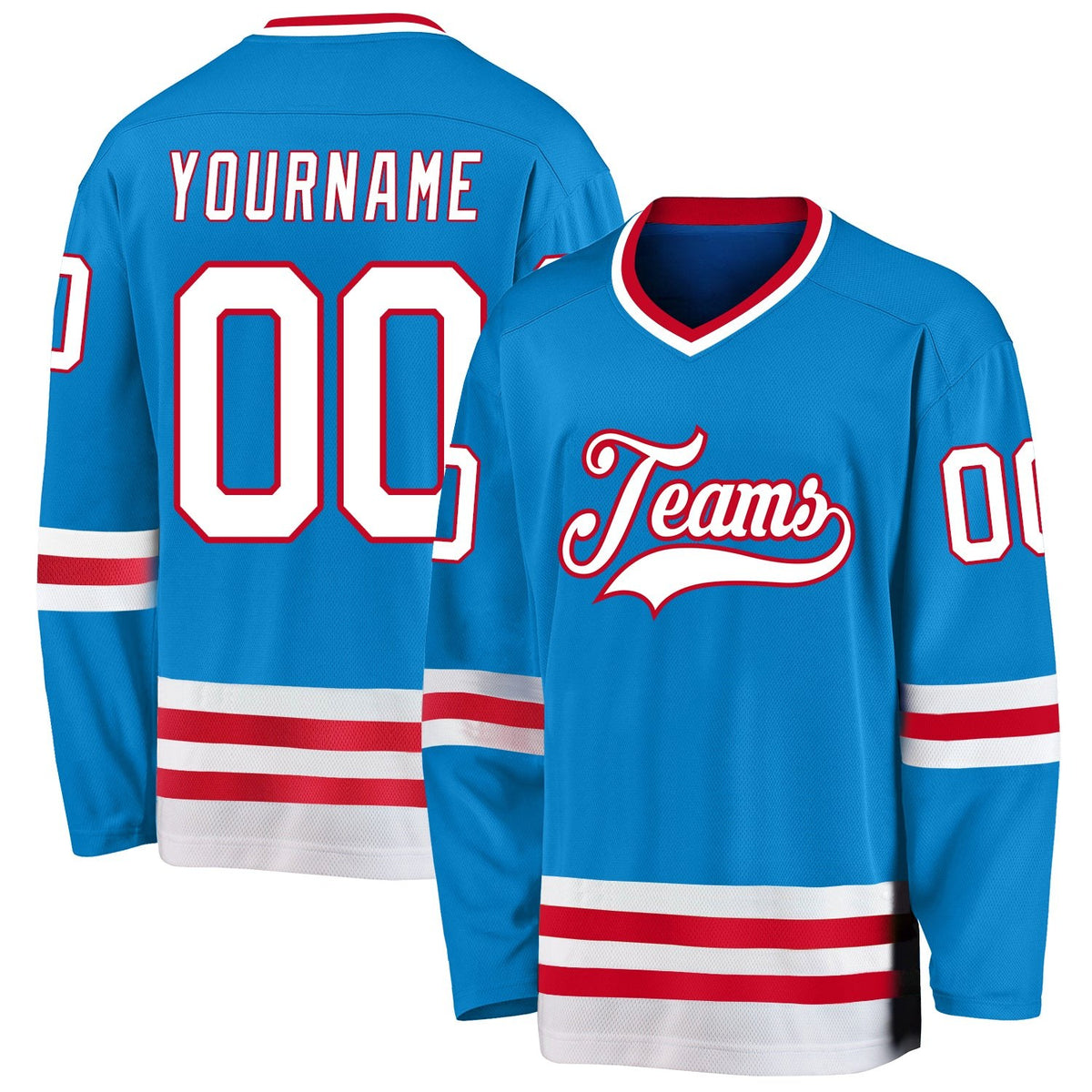 Custom Blue White-Red Hockey Jersey photo 1