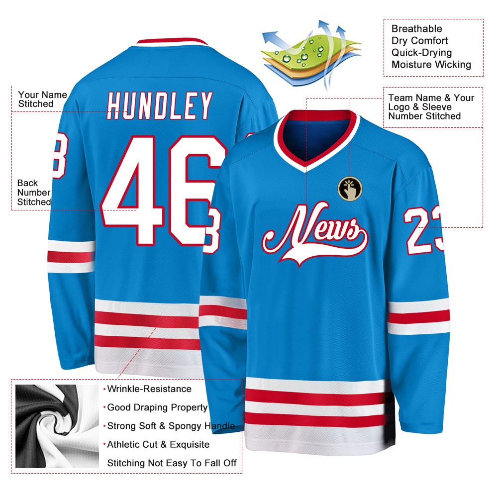 Custom Blue White-Red Hockey Jersey photo 2
