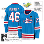 Custom Blue White-Red Hockey Jersey photo 2