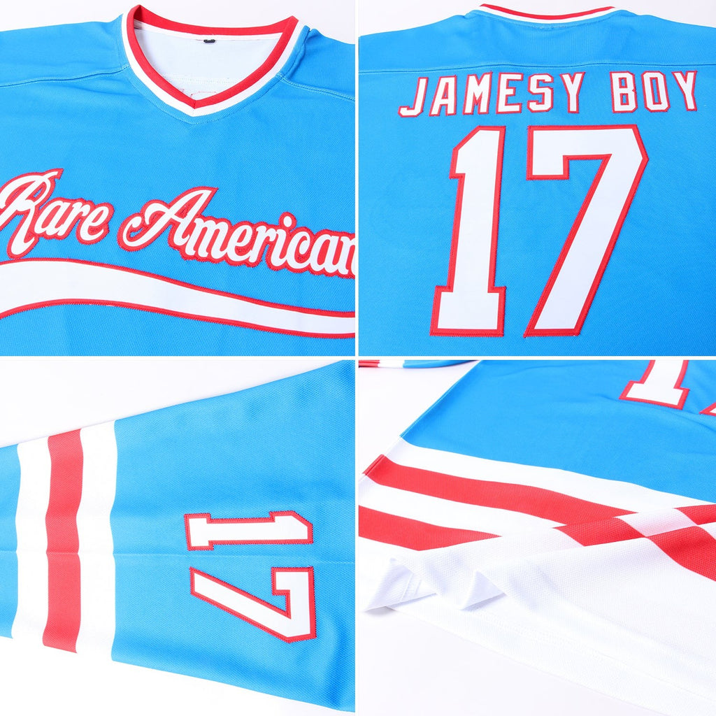 Custom Blue White-Red Hockey Jersey photo 5
