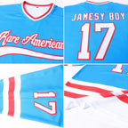 Custom Blue White-Red Hockey Jersey photo 5