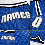 Custom Blue White Pinstripe White-Gray Authentic Basketball Shorts detail
