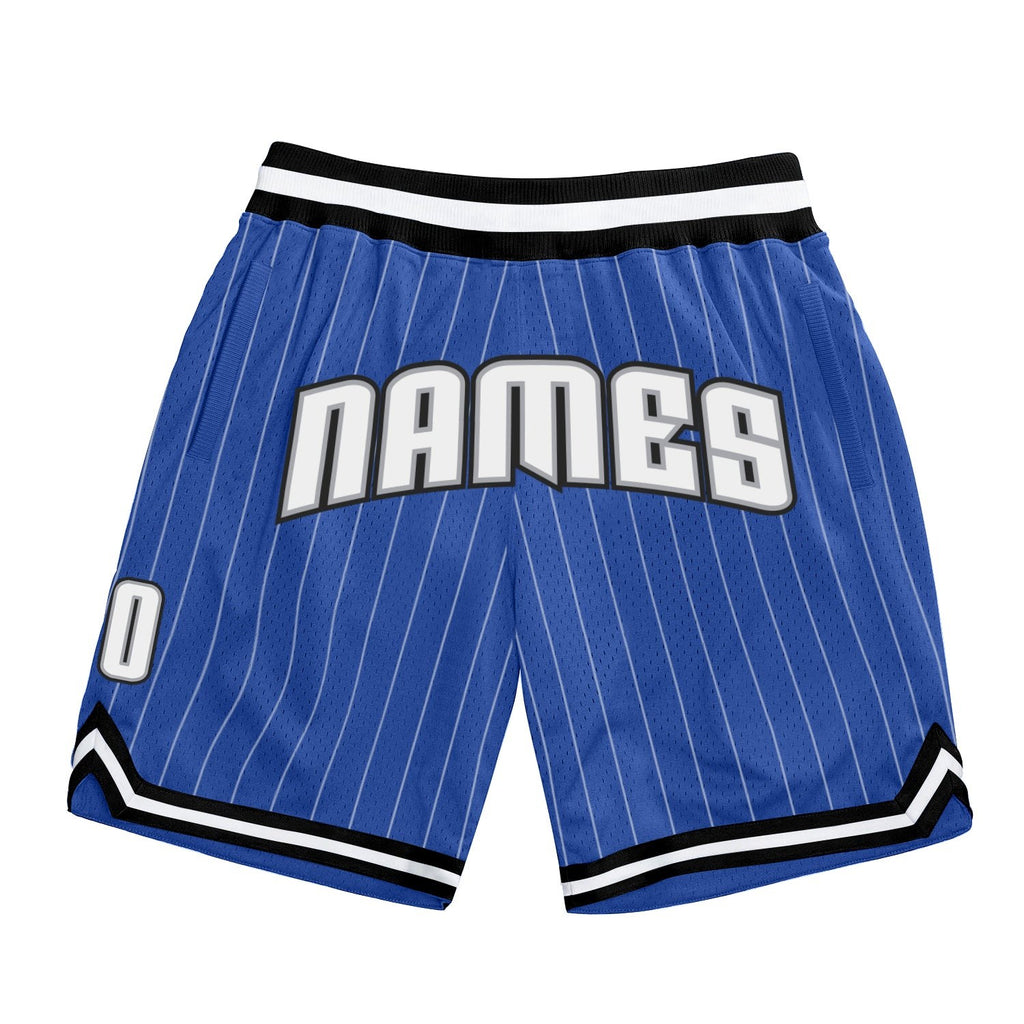 Custom Blue White Pinstripe White-Gray Authentic Basketball Shorts photo 1