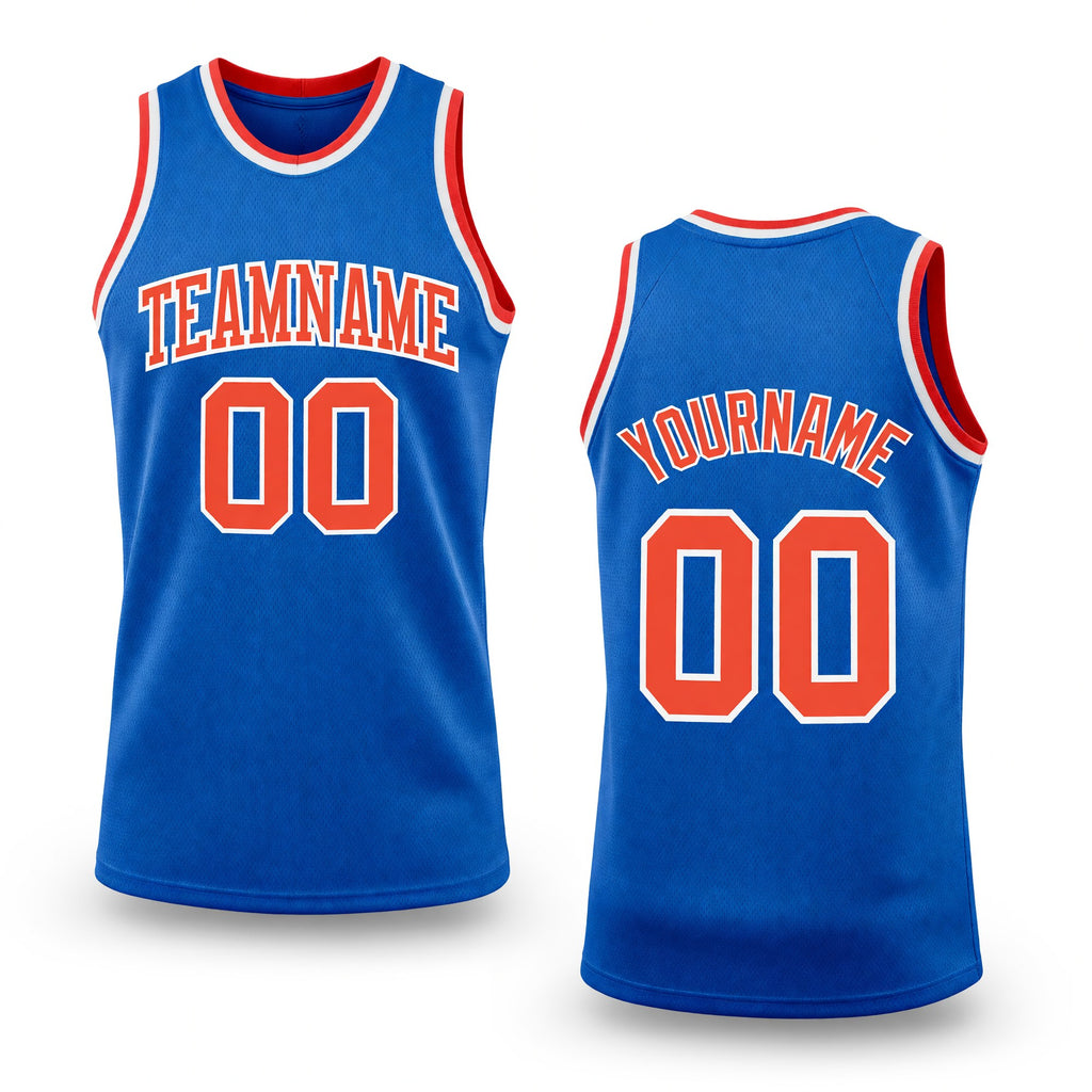 Custom Blue Orange-White Authentic Throwback Basketball Jersey