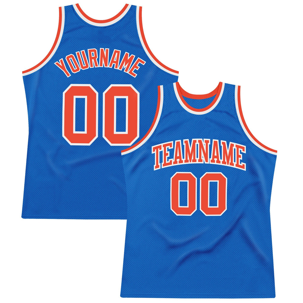 Custom Blue Orange-White Authentic Throwback Basketball Jersey photo 1